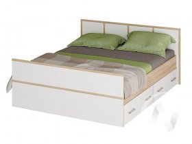Двуспальная кровать 1,4м Сакура (дуб сонома/белый) в Тикси - tiksi.mebel-nsk.ru | фото