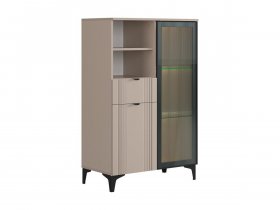 Комод 2 со стеклом Рич (кашемир/фрапучино матовый/черный) в Тикси - tiksi.mebel-nsk.ru | фото