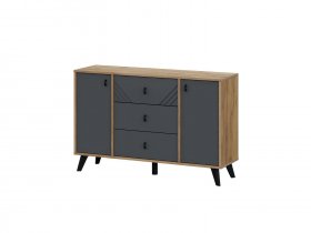 Комод 3ящ. и 2ств. Байкал (дуб крафт золотой/графит) в Тикси - tiksi.mebel-nsk.ru | фото