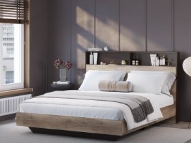 Кровать двуспальная 1,6м КР-16 Энигма (венге/дуб каньон) в Тикси - tiksi.mebel-nsk.ru | фото