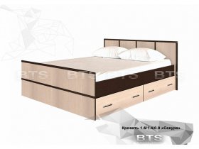 Кровать двуспальная с ящиками 1,4м Сакура (BTS) в Тикси - tiksi.mebel-nsk.ru | фото