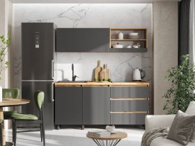 Кухонный гарнитур 1,7м Хелен  (дуб крафт золотой/графит) в Тикси - tiksi.mebel-nsk.ru | фото