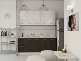 Кухонный гарнитур МДФ Выгодно и точка 2,0 м (белый глянец/ироко) в Тикси - tiksi.mebel-nsk.ru | фото