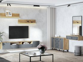 Модульная гостиная Байкал (дуб крафт золотой/графит) в Тикси - tiksi.mebel-nsk.ru | фото