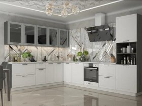 Модульная кухня Глэдис (белый снег/лайт грей софт/корпус анкор темный) в Тикси - tiksi.mebel-nsk.ru | фото