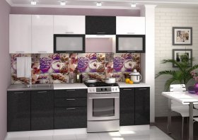 Модульная кухня «Валерия» 2,6 м (металлик белый/черный) в Тикси - tiksi.mebel-nsk.ru | фото