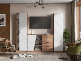 Модульная стенка Орегон (дуб крафт табачный/белый сармат) в Тикси - tiksi.mebel-nsk.ru | фото