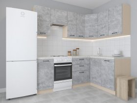 Модульная угловая кухня 1,4м*2,1м Лада (цемент) в Тикси - tiksi.mebel-nsk.ru | фото