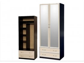 Шкаф двухстворчатый с ящиками с 2-мя зеркалами  (профиль МДФ) в Тикси - tiksi.mebel-nsk.ru | фото