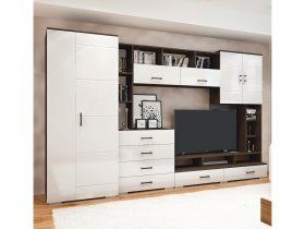 Стенка Коста МДФ (дуб венге/белый глянец) в Тикси - tiksi.mebel-nsk.ru | фото