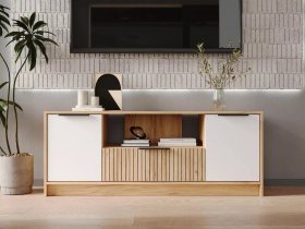 Тумба под ТВ  ТМ-001 Ивис (дуб крафт золотой/белый) в Тикси - tiksi.mebel-nsk.ru | фото